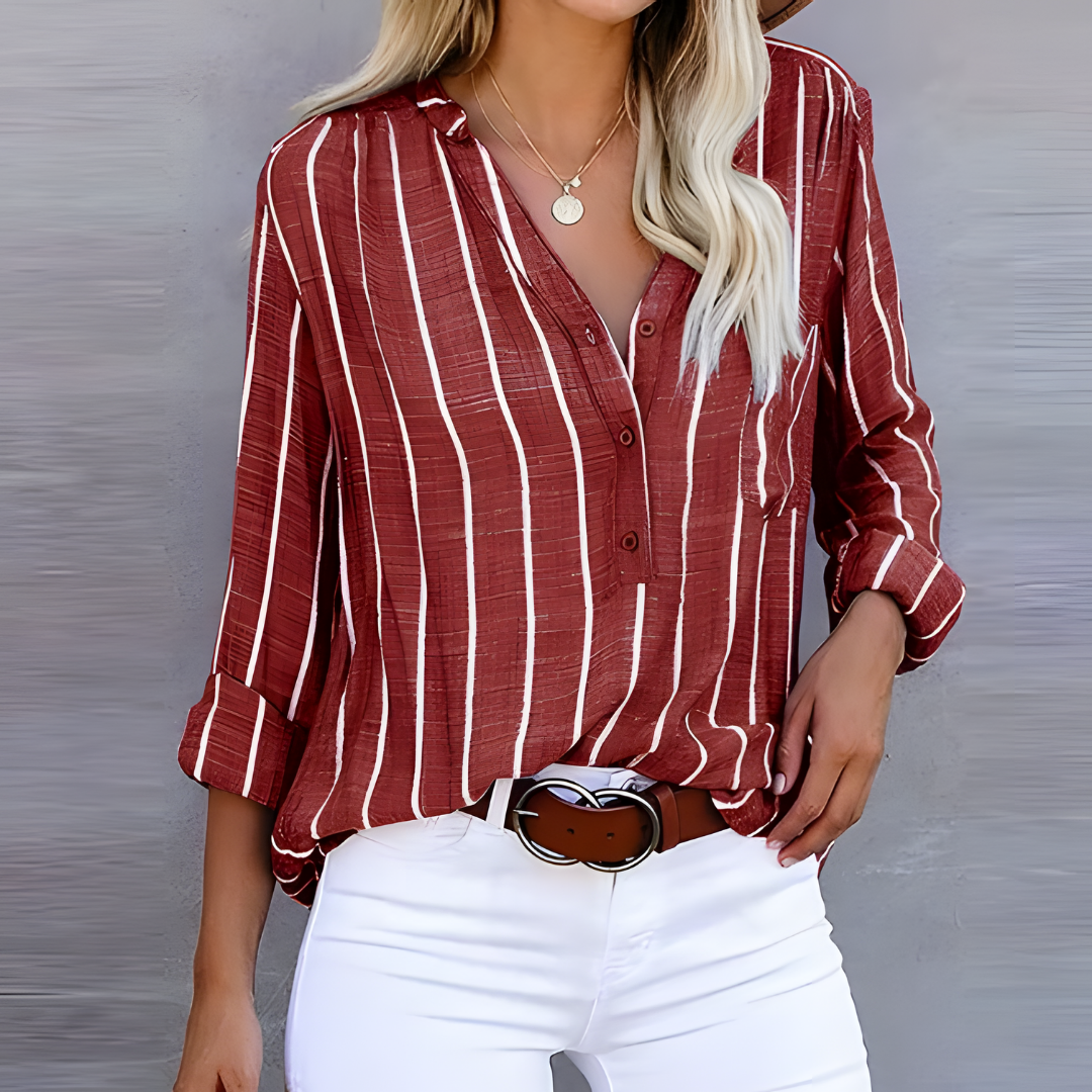 Damen Bluse mit Streifenmuster und langen Ärmeln