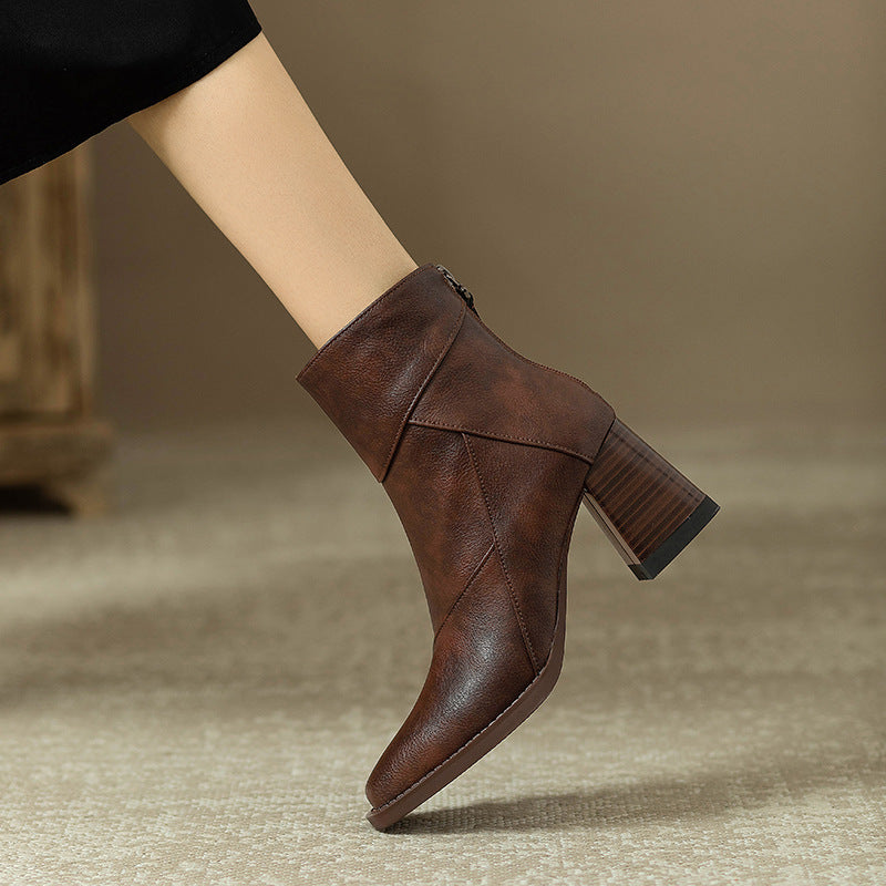Ankle Boots mit eckiger Zehenpartie und Blockabsatz