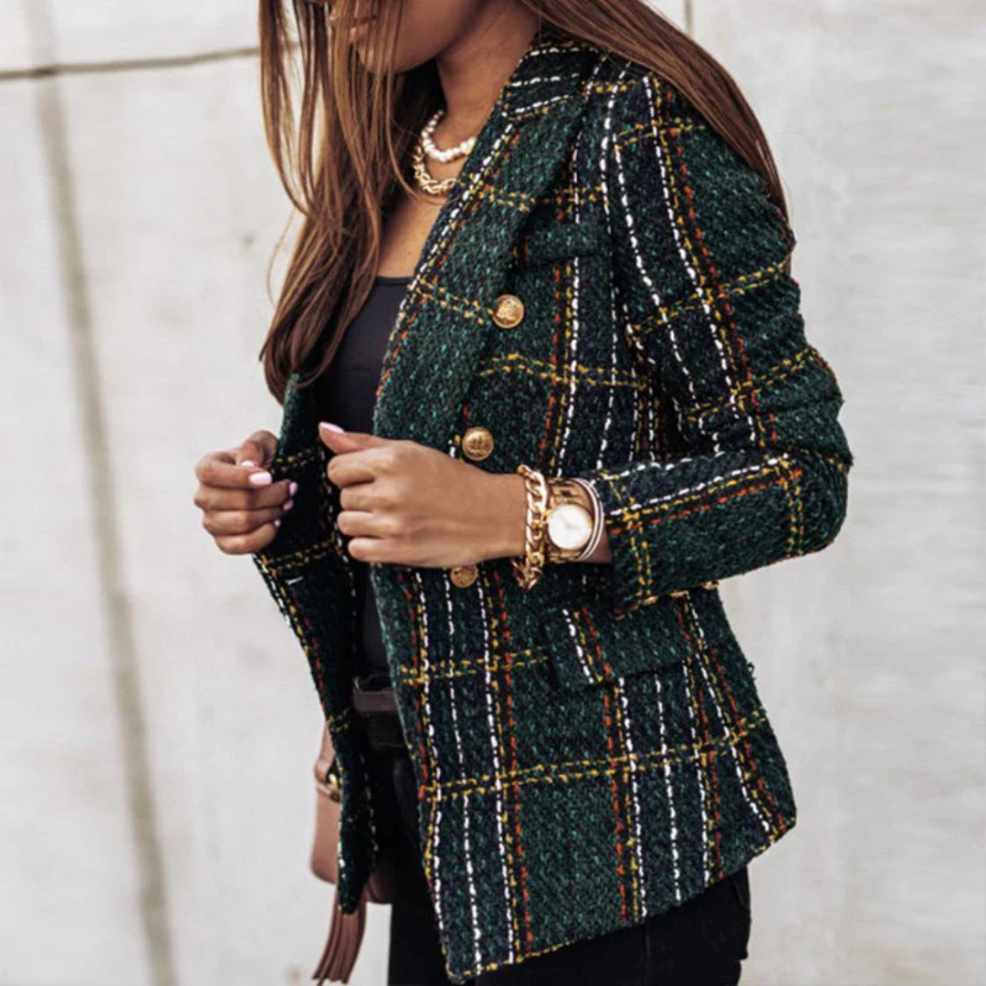 Damen Blazer mit Karomuster und langen Ärmeln