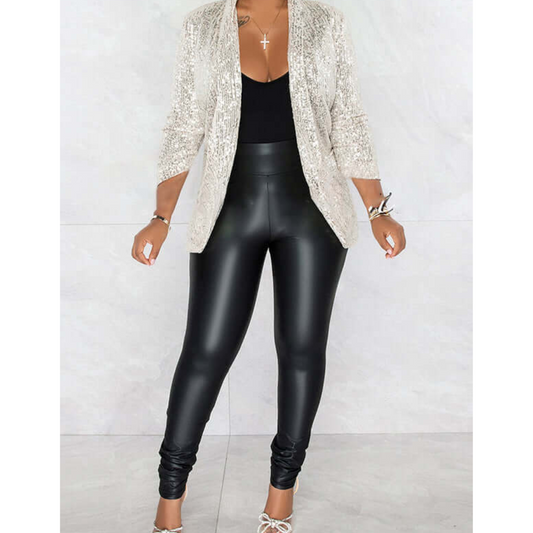 Damen Blazer mit Pailletten und Rüschen | Langarm