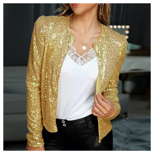 Damen Blazer mit Pailletten und Reißverschluss | Kurz
