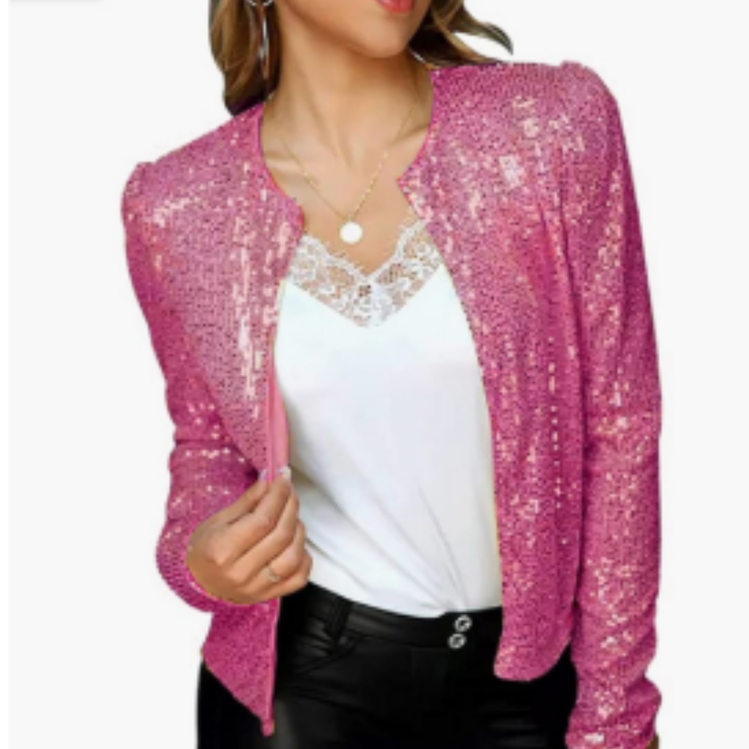 Damen Blazer mit Pailletten und Reißverschluss | Kurz