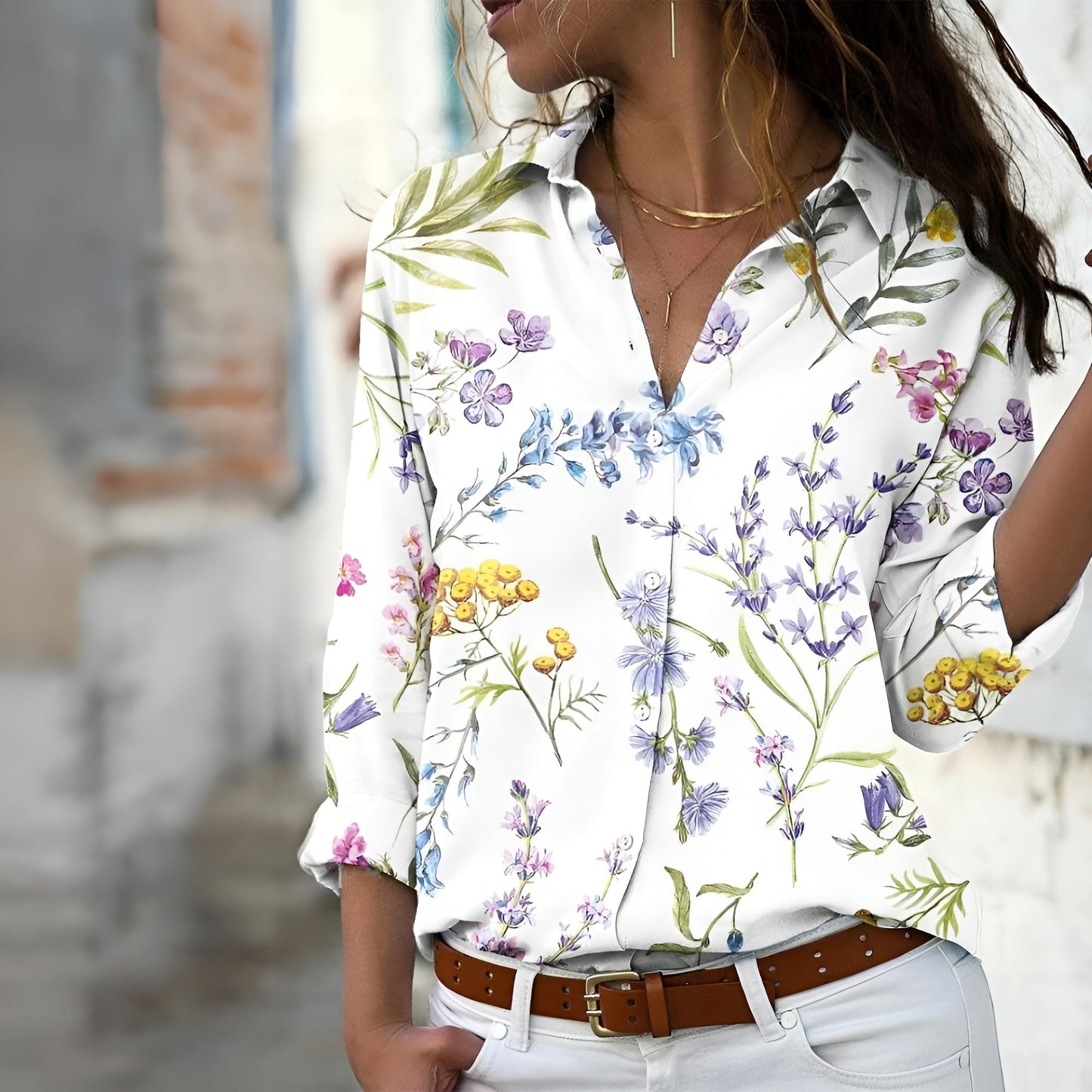 Damen Bluse mit Muster und lockerer Passform
