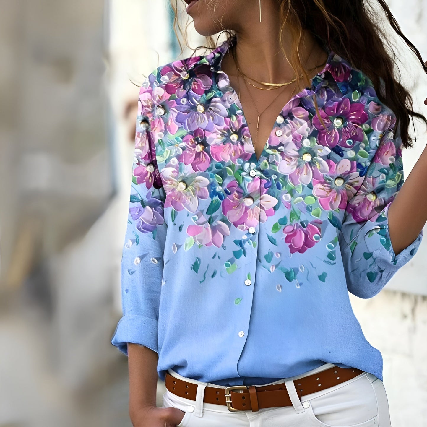 Damen Bluse mit Muster und lockerer Passform