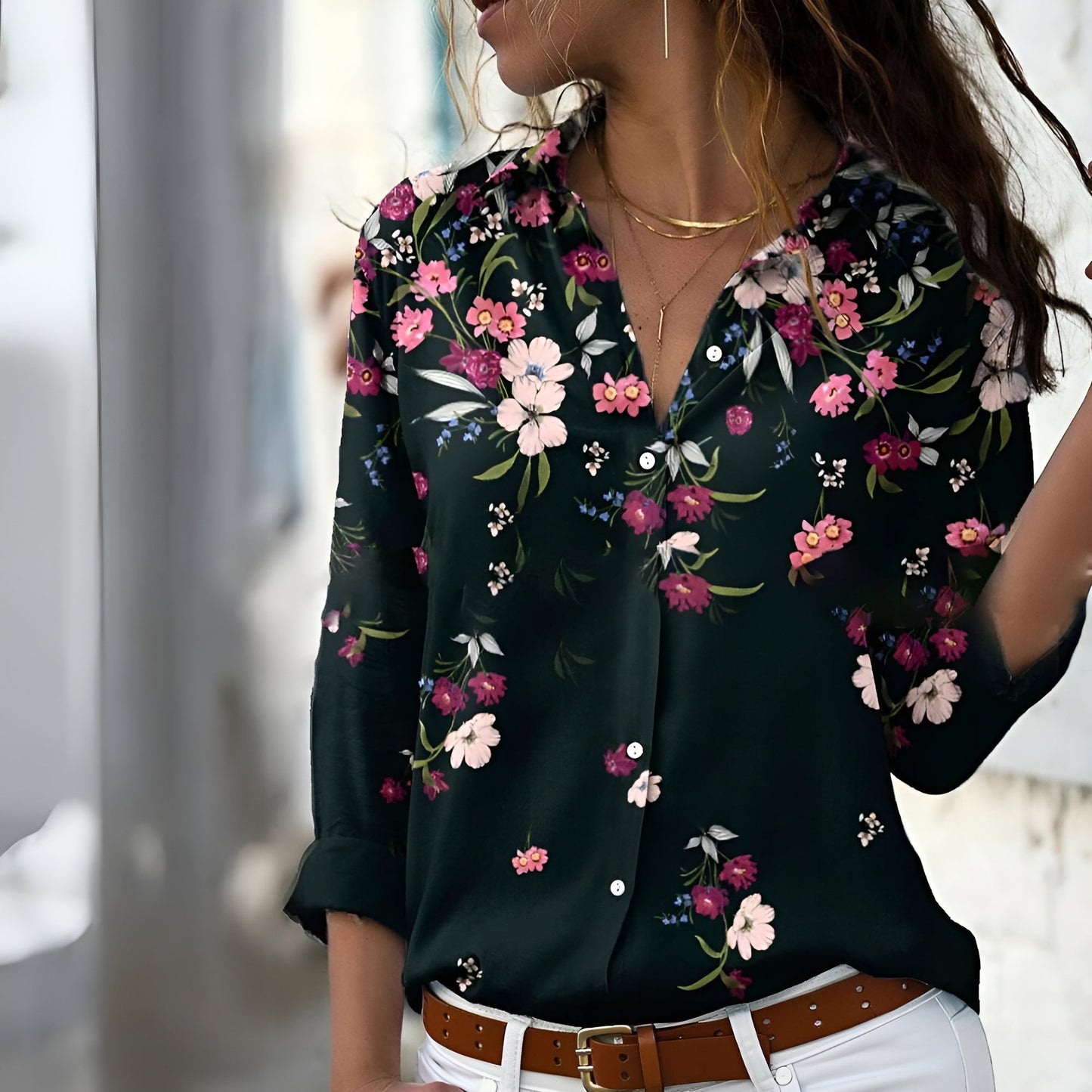 Damen Bluse mit Muster und lockerer Passform