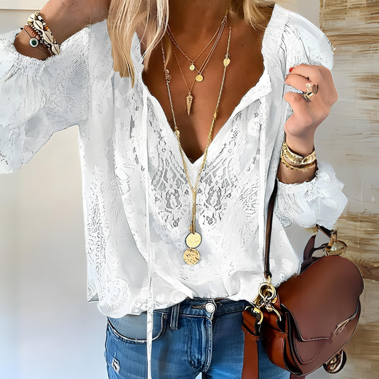 Damen Boho-Bluse im Vintage-Stil mit Spitzenakzenten