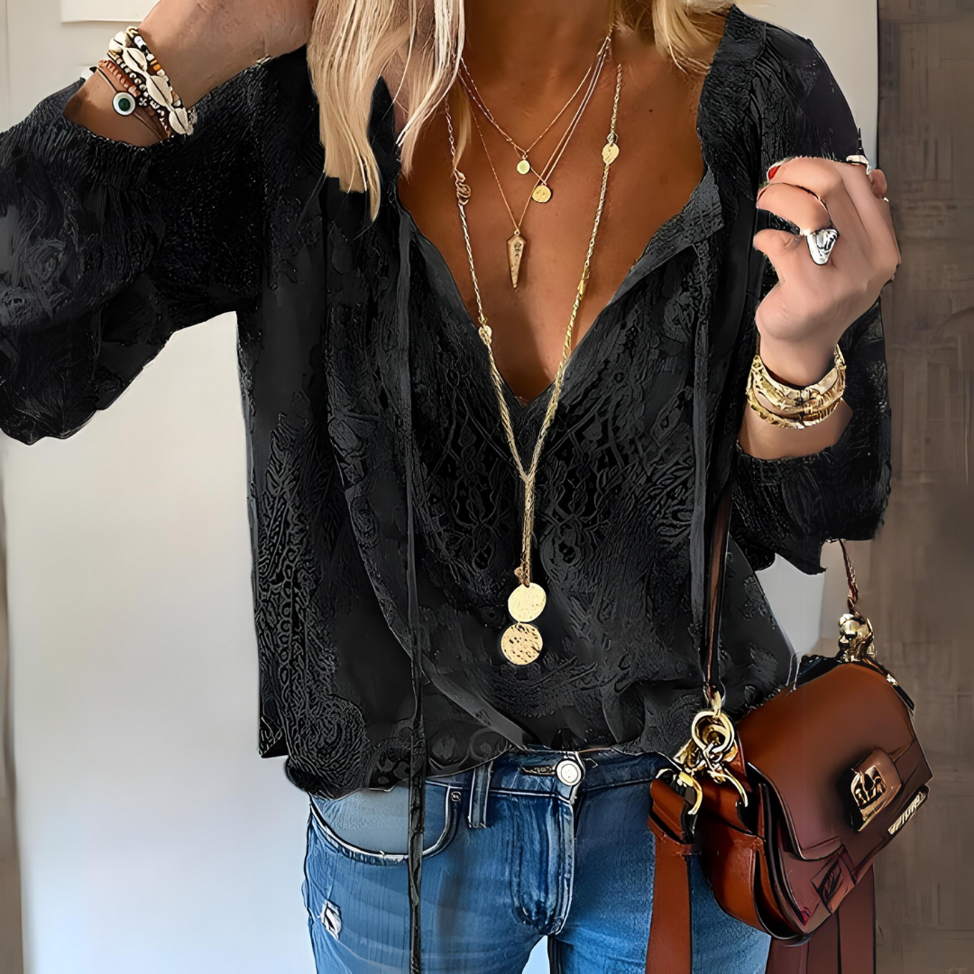 Damen Boho-Bluse im Vintage-Stil mit Spitzenakzenten