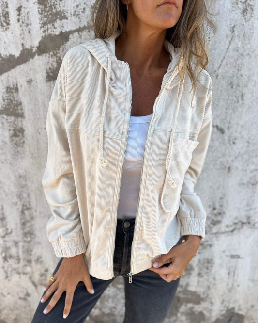 Damen Cordjacke mit Kapuze | Mit Reißverschluss