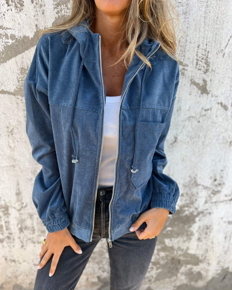Damen Cordjacke mit Kapuze | Mit Reißverschluss