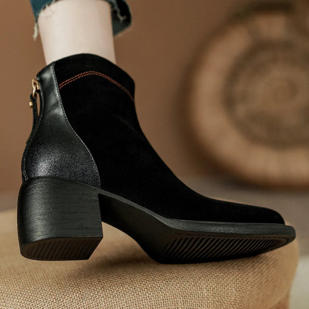 Damen Stiefeletten – Wildlederoptik | Bequeme Innensohle | 3–5 cm Absatz | Reißverschluss hinten