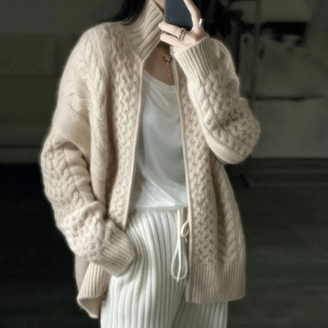 Damen Strickjacke mit Reißverschluss und langen Ärmeln