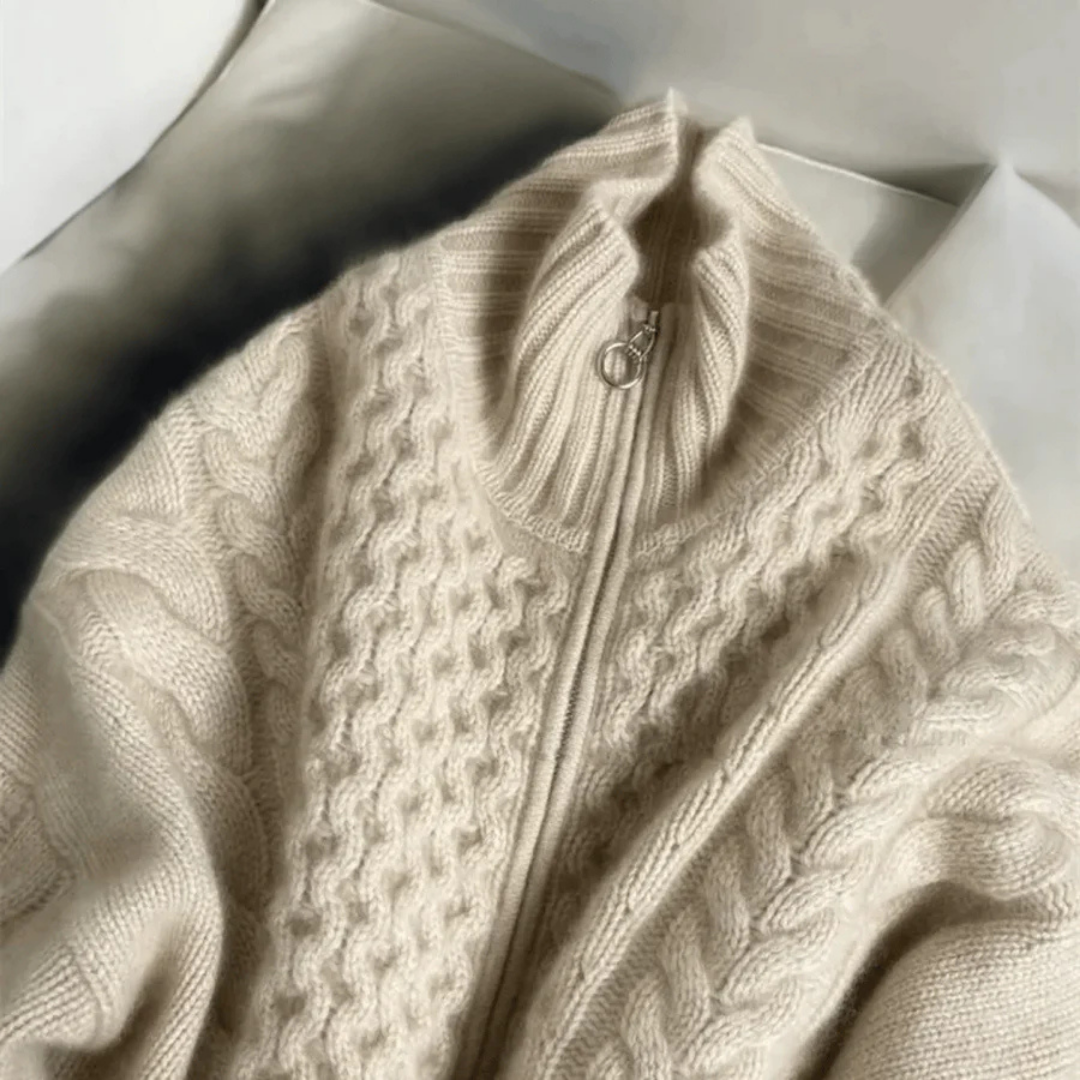 Damen Strickjacke mit Reißverschluss und langen Ärmeln