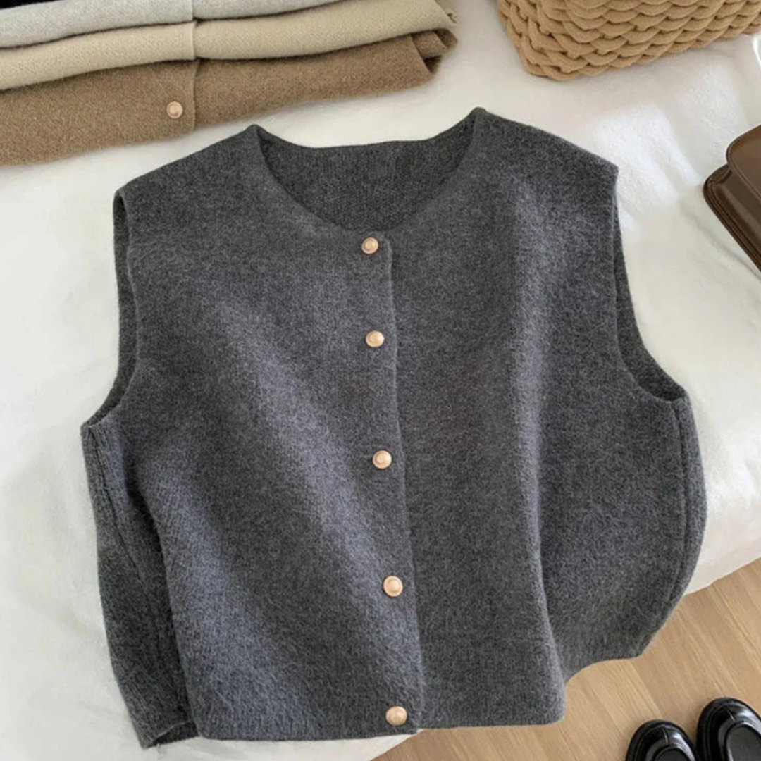 Damen Strickweste mit Knopfverschluss und Daunenfüllung