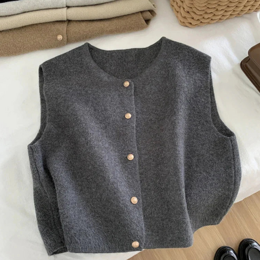 Damen Strickweste mit Knopfverschluss und Daunenfüllung