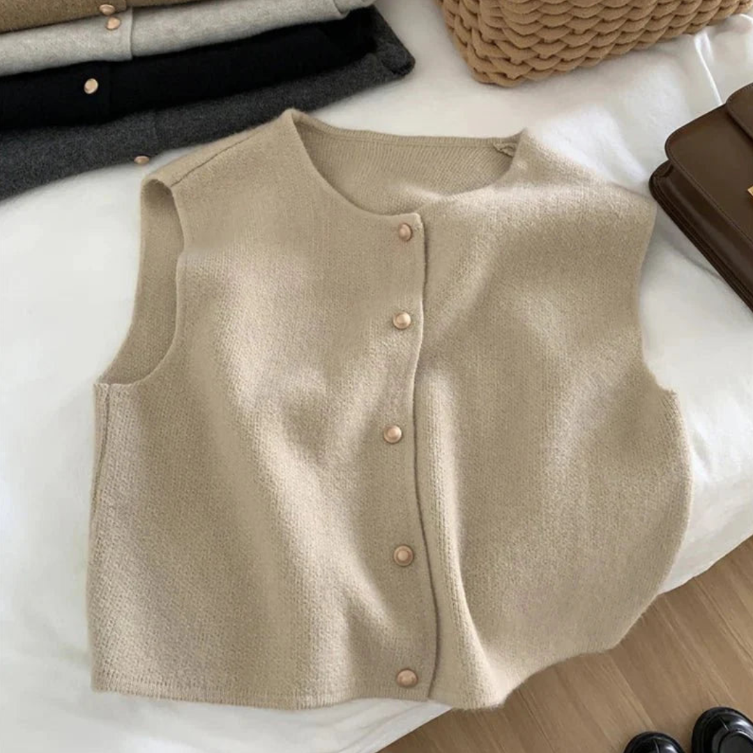 Damen Strickweste mit Knopfverschluss und Daunenfüllung