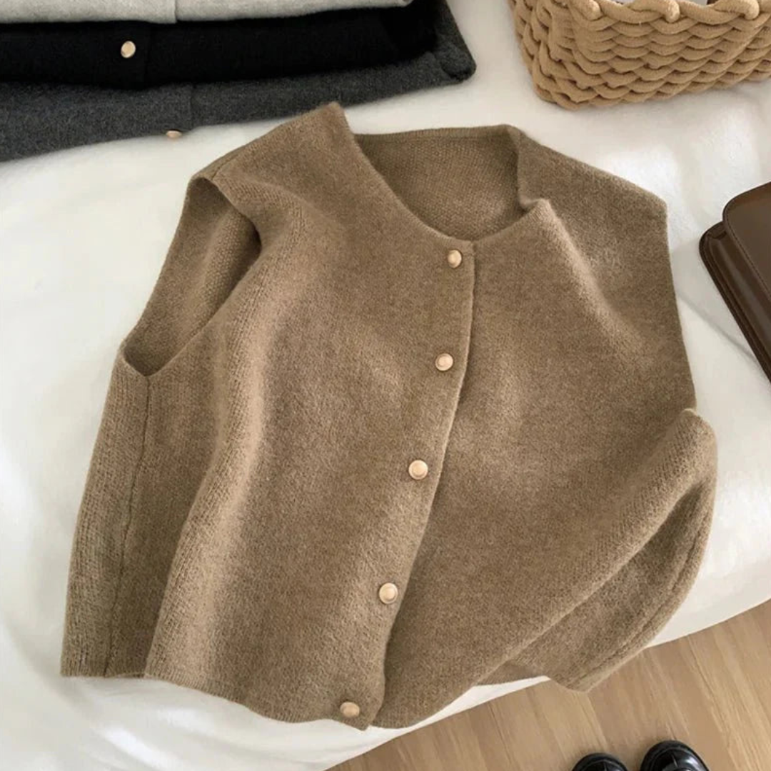 Damen Strickweste mit Knopfverschluss und Daunenfüllung
