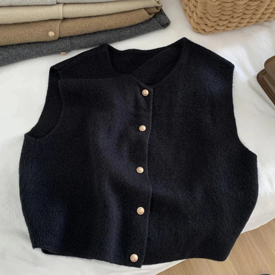 Damen Strickweste mit Knopfverschluss und Daunenfüllung