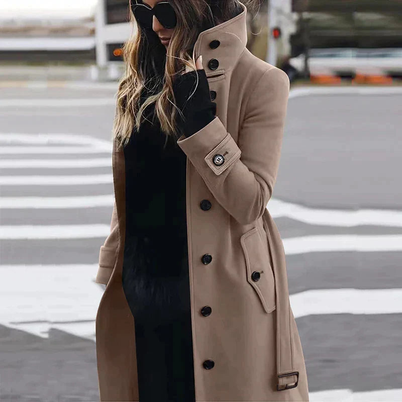 Damen langer Winter-Trenchmantel mit hohem Kragen