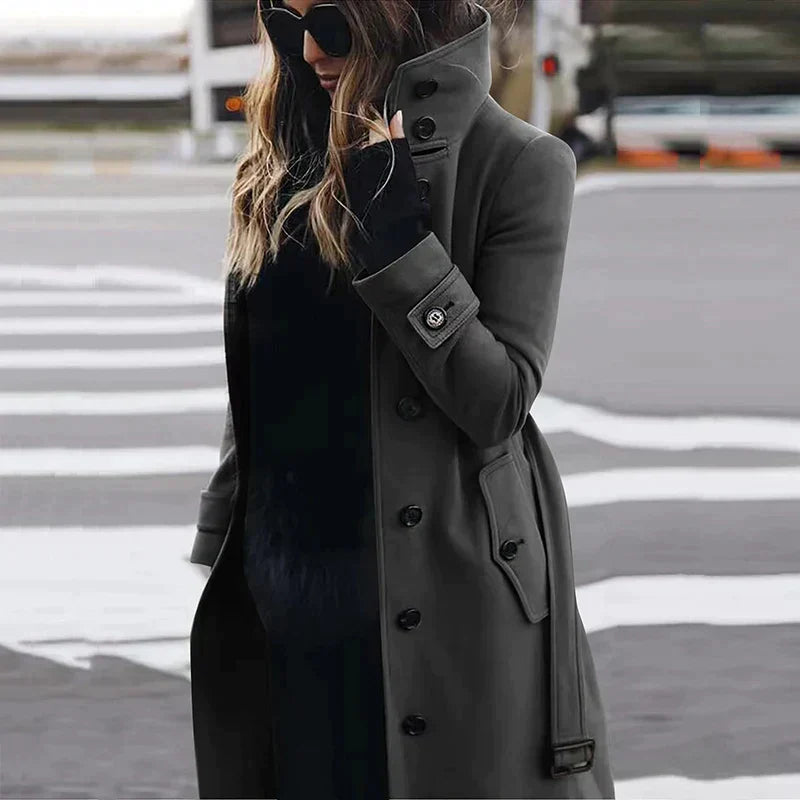 Damen langer Winter-Trenchmantel mit hohem Kragen