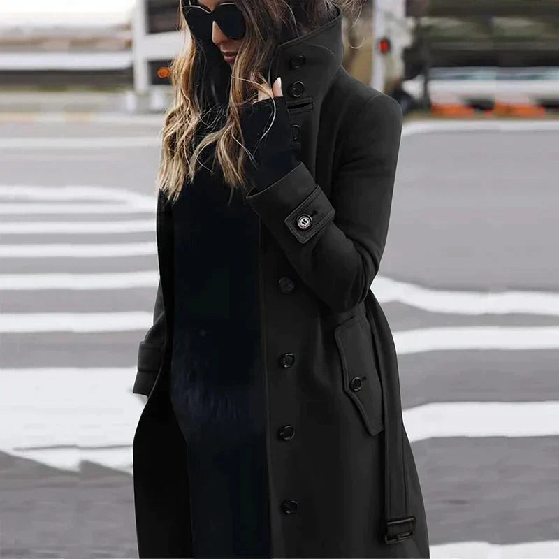 Damen langer Winter-Trenchmantel mit hohem Kragen