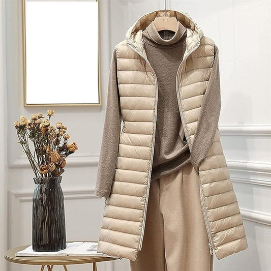 Damen Ärmellose Lange Steppweste | Warm & Stilvoll