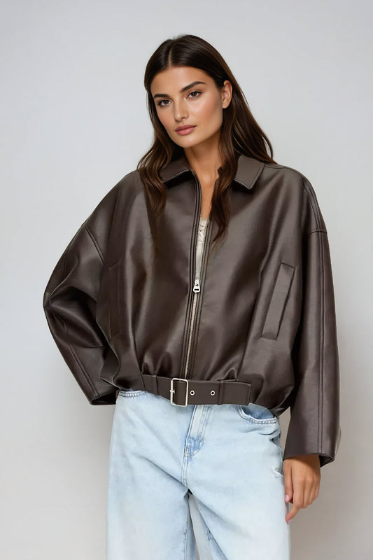 Retro pilotenjacke aus öko-leder