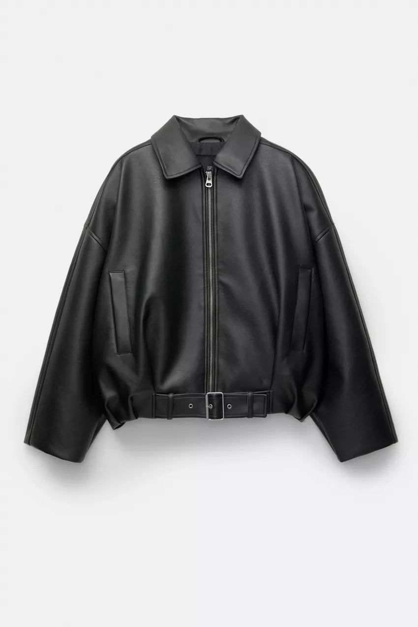 Retro pilotenjacke aus öko-leder
