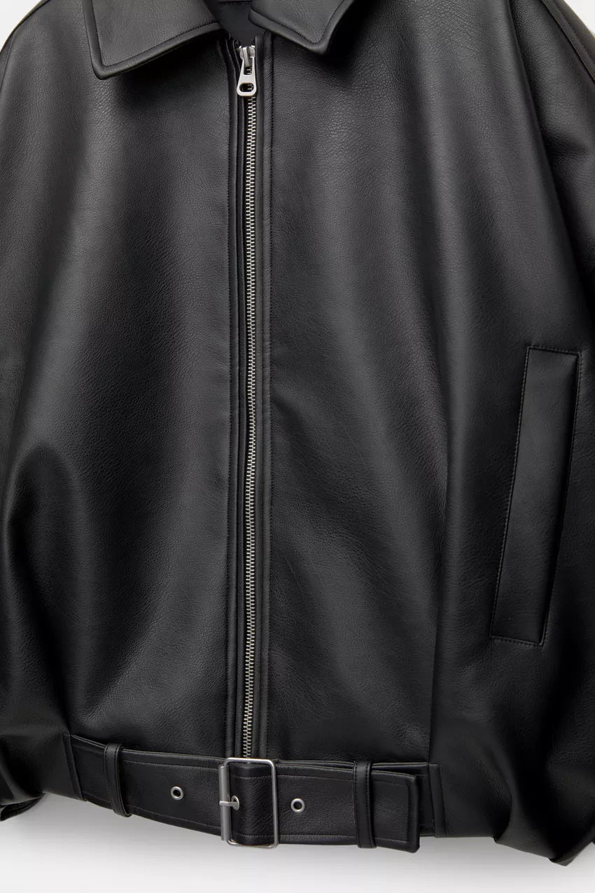 Retro pilotenjacke aus öko-leder