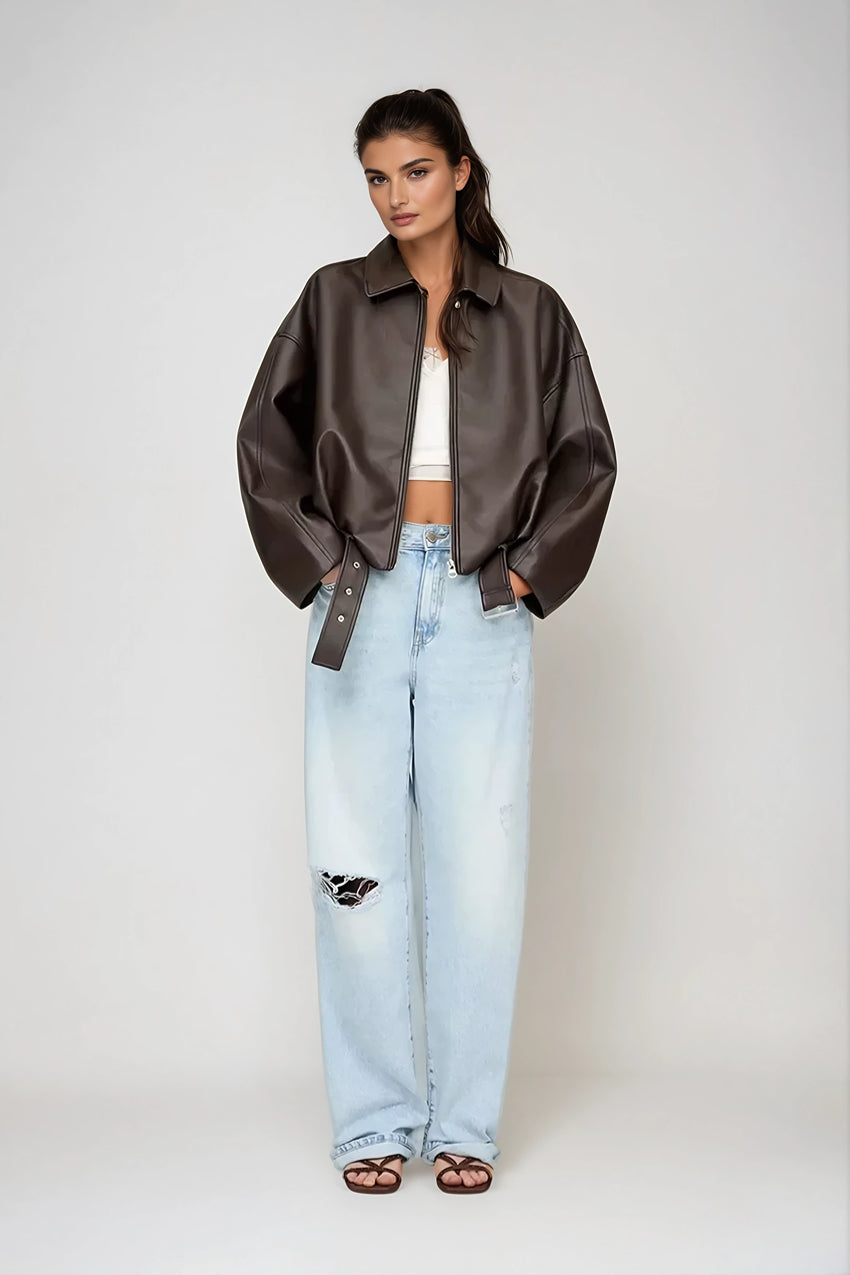 Retro pilotenjacke aus öko-leder