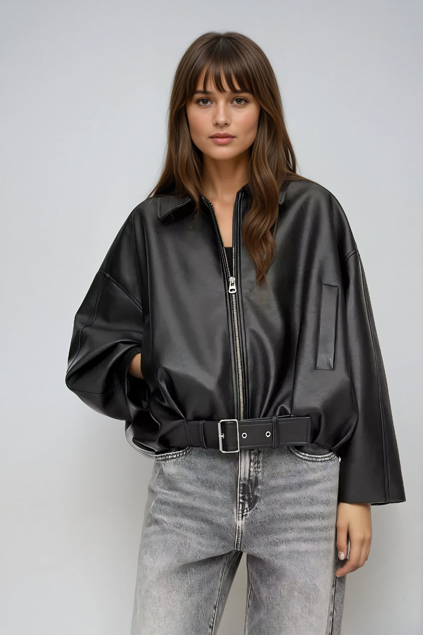 Retro pilotenjacke aus öko-leder