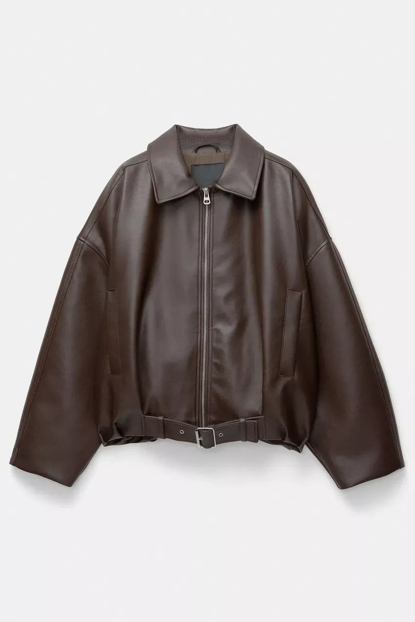 Retro pilotenjacke aus öko-leder