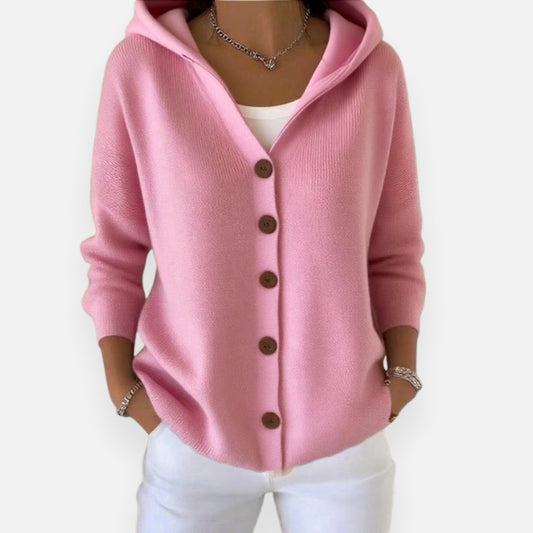 Strickjacke mit Kapuze und Knopfleiste