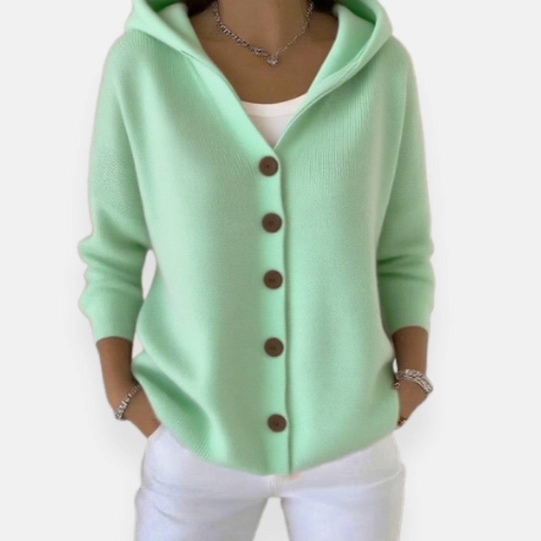 Strickjacke mit Kapuze und Knopfleiste
