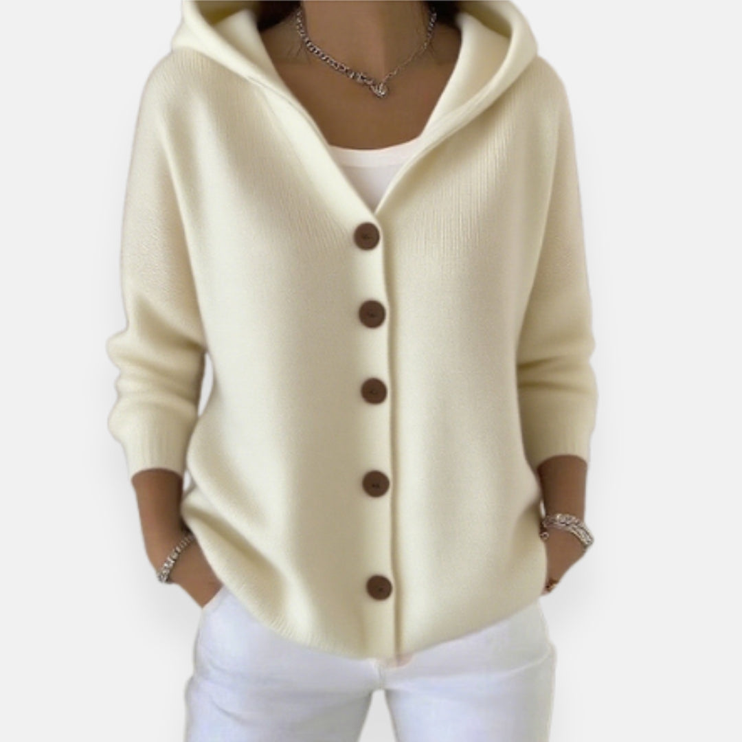 Strickjacke mit Kapuze und Knopfleiste