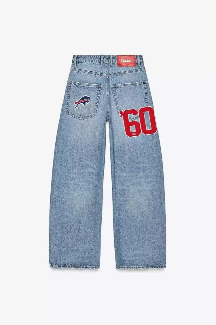 Stylische Wide-Leg Jeans mit markanten Patch-Details