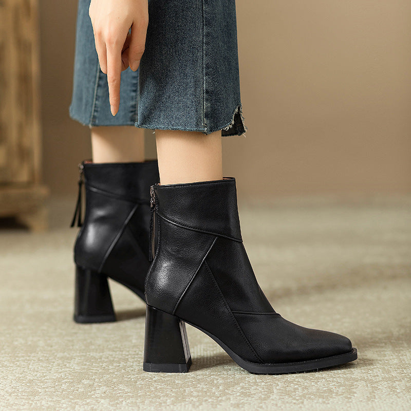 Ankle Boots mit eckiger Zehenpartie und Blockabsatz