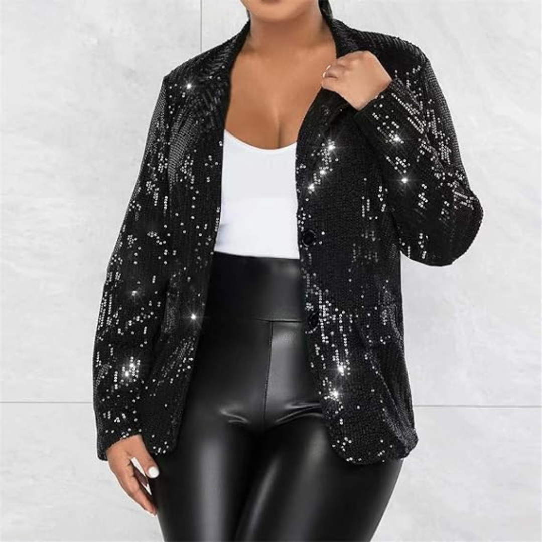 Damen Blazer mit Pailletten und Rüschen | Langarm