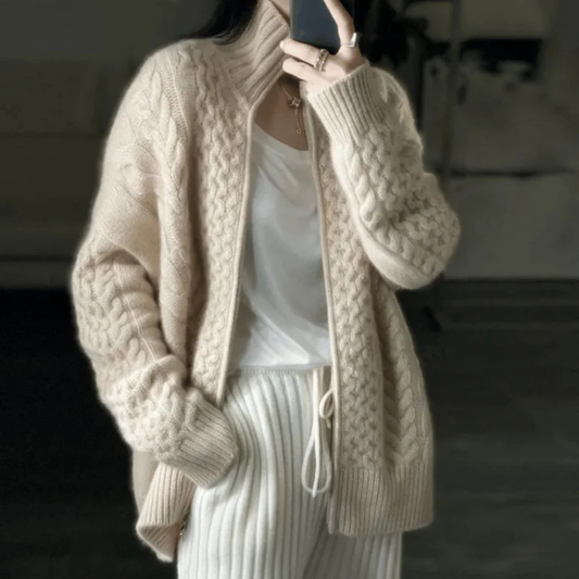Damen Strickjacke mit Reißverschluss und langen Ärmeln