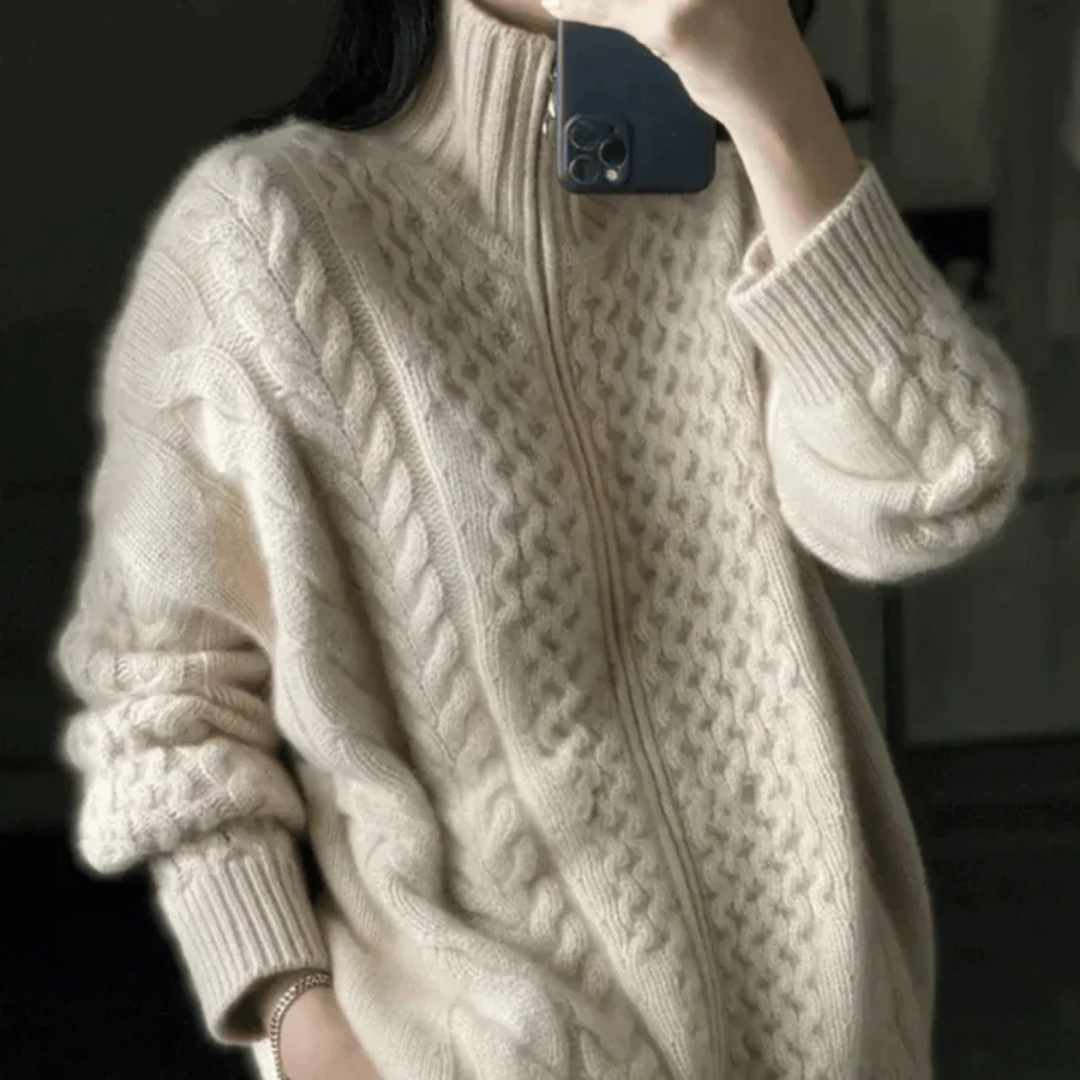 Damen Strickjacke mit Reißverschluss und langen Ärmeln