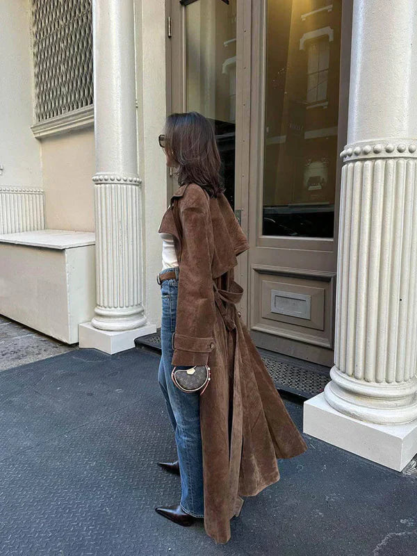 Damen Trenchcoat | Lammlederoptik