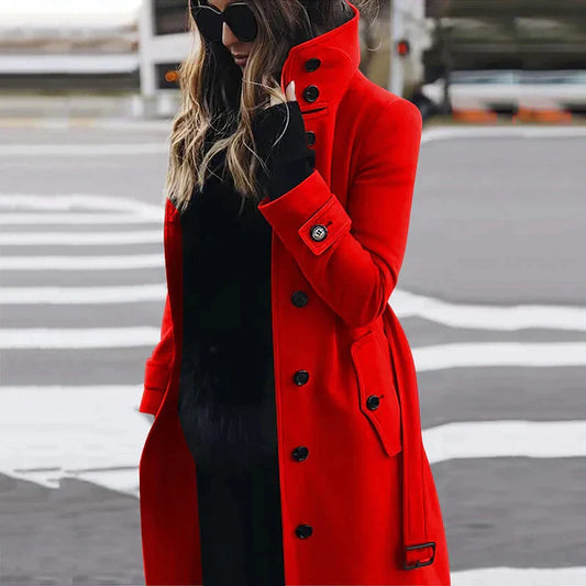 Damen langer Winter-Trenchmantel mit hohem Kragen