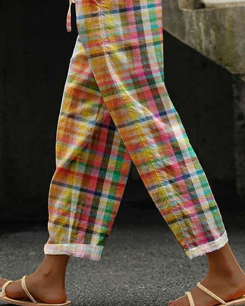 Damenhose im Vintage-Stil mit Karomuster