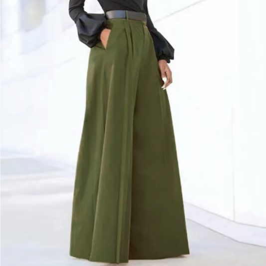 Damenhose mit weitem Bein in Uni-Farbe