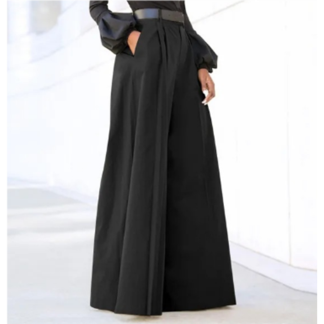 Damenhose mit weitem Bein in Uni-Farbe