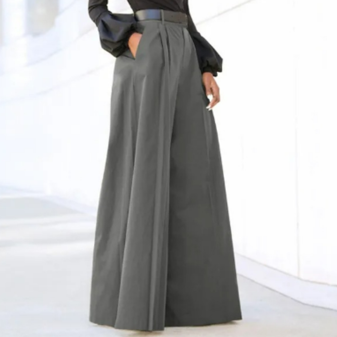 Damenhose mit weitem Bein in Uni-Farbe