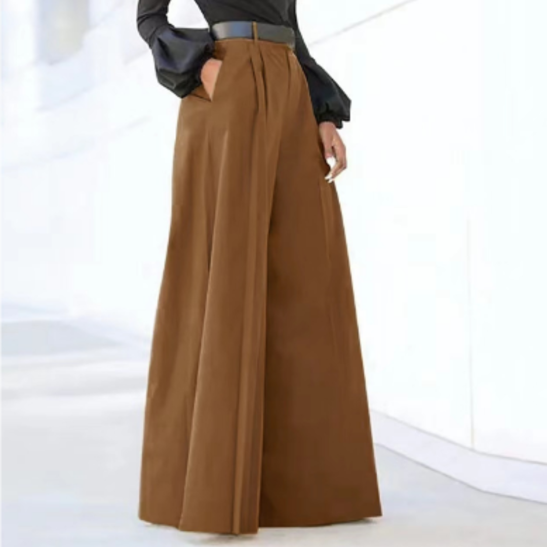 Damenhose mit weitem Bein in Uni-Farbe