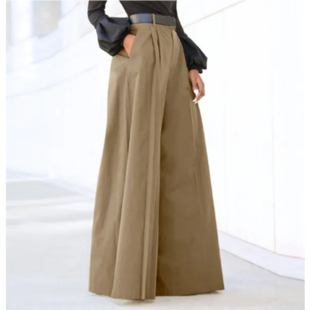 Damenhose mit weitem Bein in Uni-Farbe