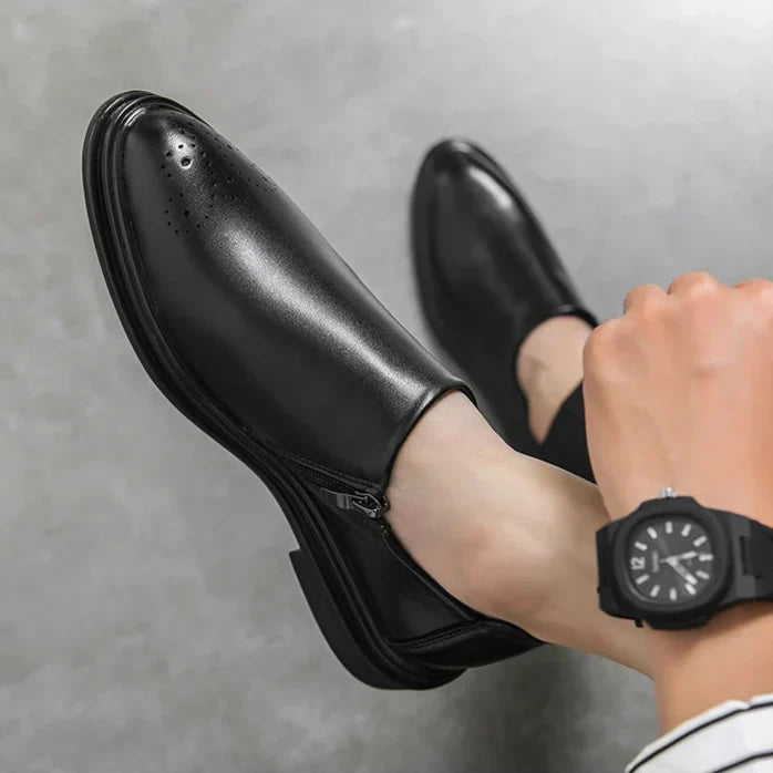 Herren Loafer – Echtleder | Brogue-Design | Seitlicher Reißverschluss | Gepolsterte Sohle