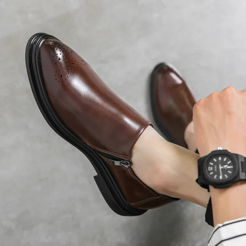 Herren Loafer – Echtleder | Brogue-Design | Seitlicher Reißverschluss | Gepolsterte Sohle